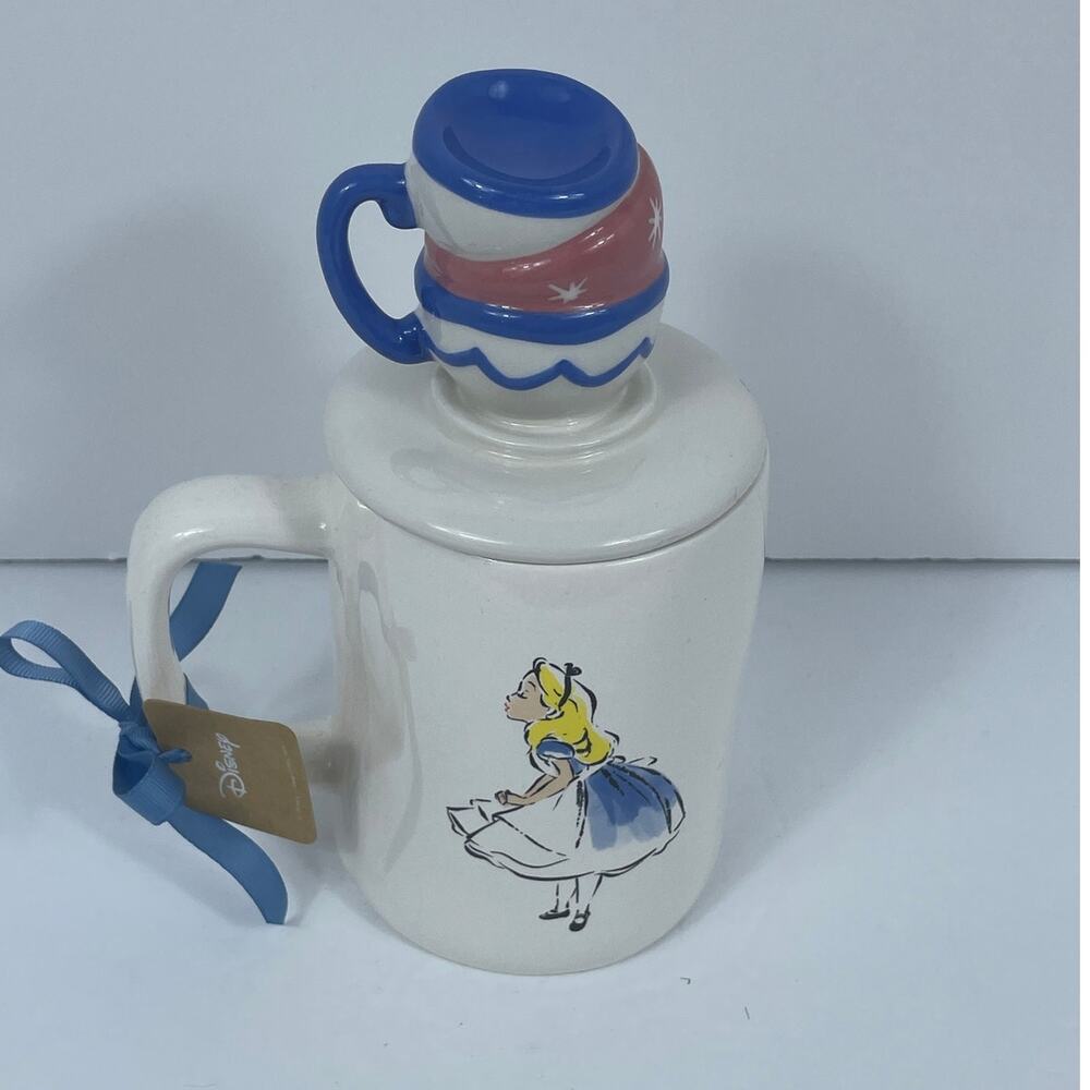 Rae Dunn Disney Alice In Wonderland Mad Tea Party Mug With Topper